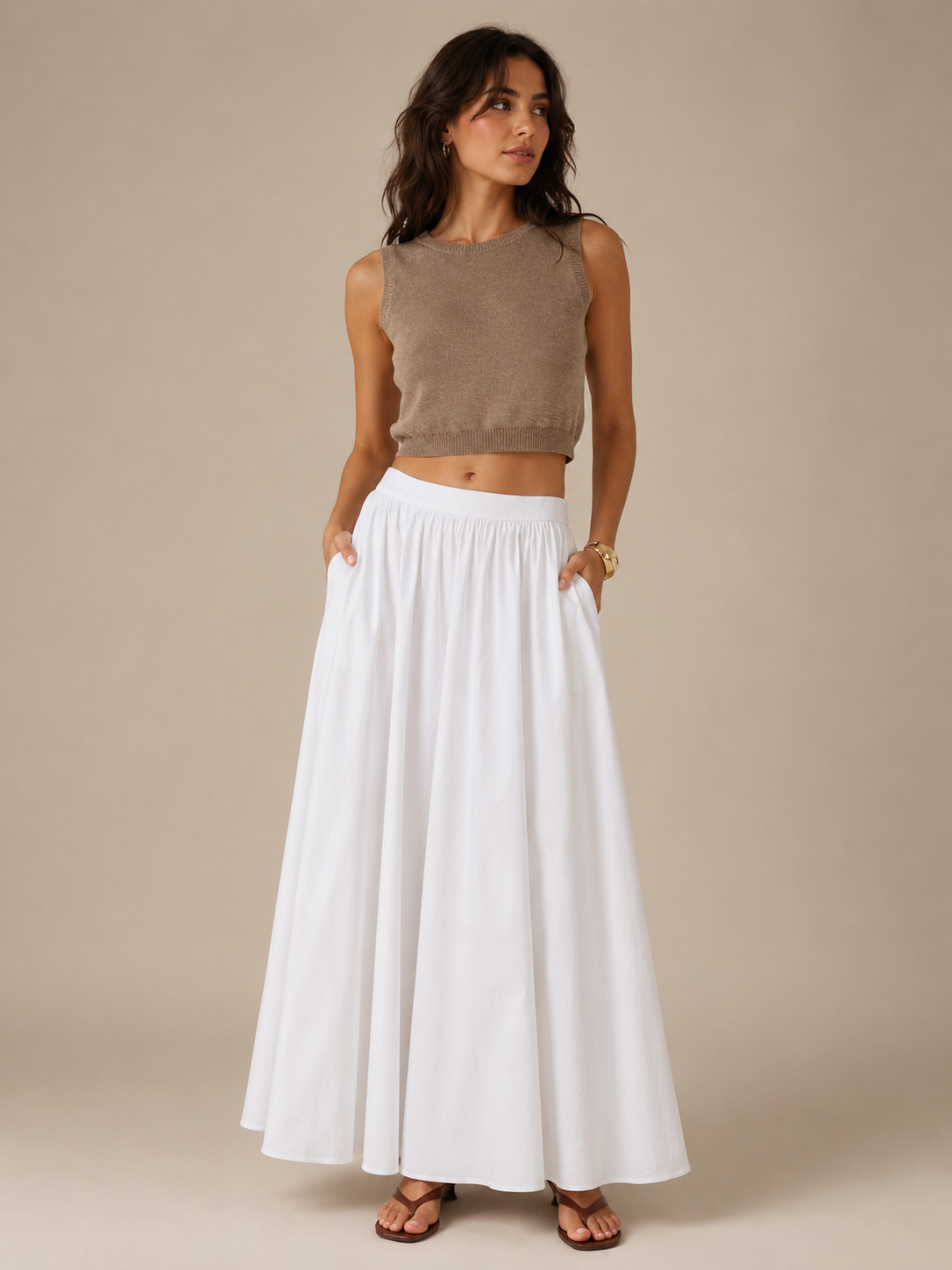 Pavla - Dames Maxi-rok Met Hoge Taille En Plissé-look