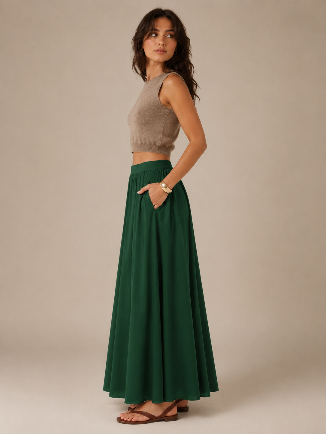Pavla - Dames Maxi-rok Met Hoge Taille En Plissé-look