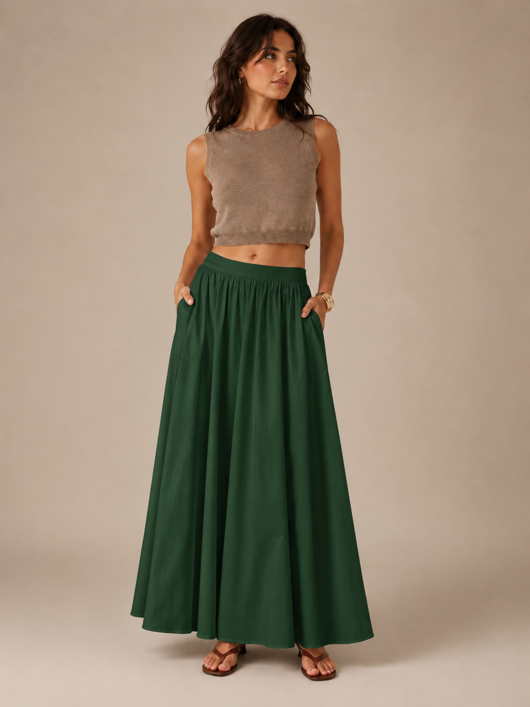 Pavla - Dames Maxi-rok Met Hoge Taille En Plissé-look