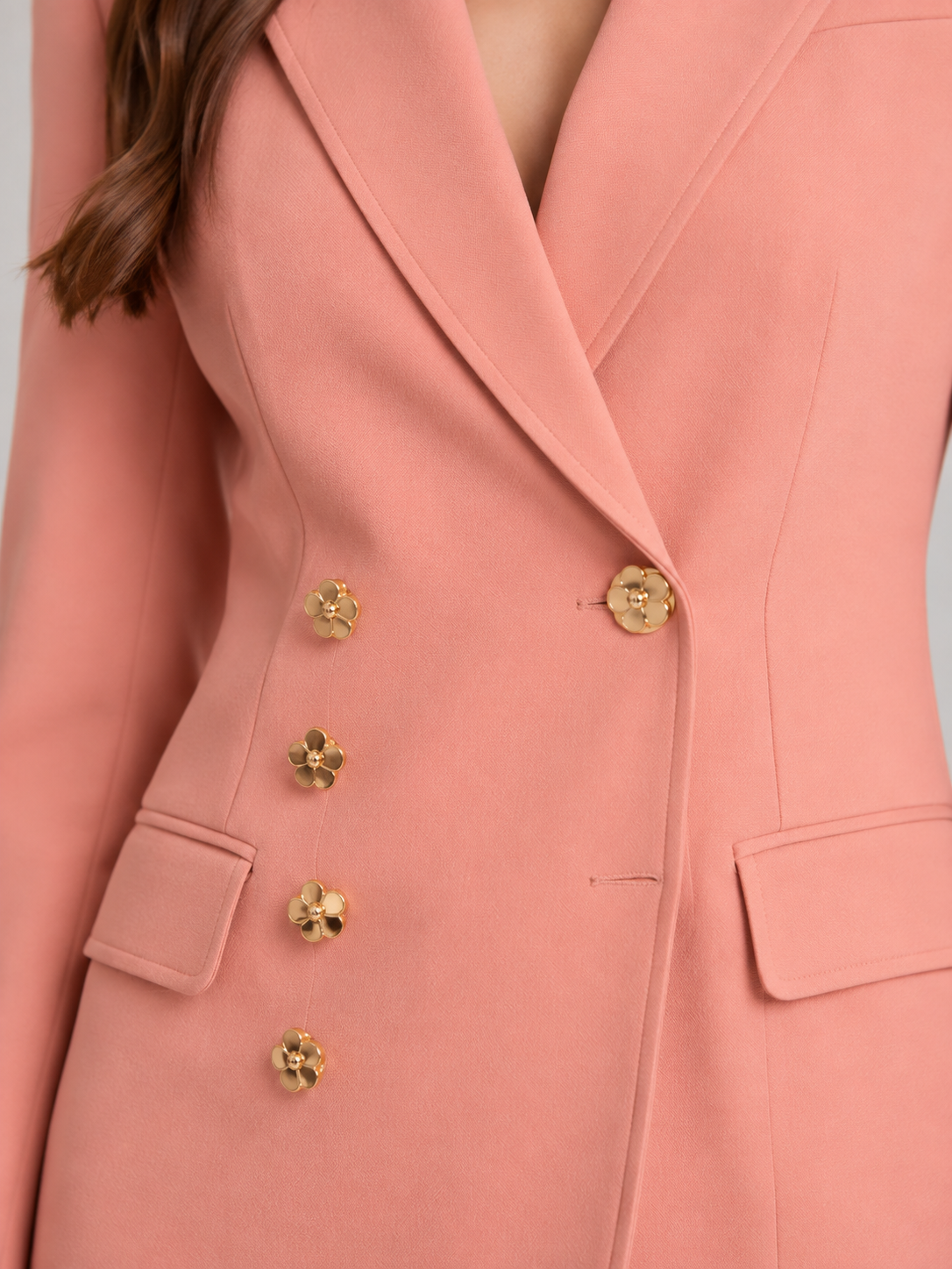 Ximena - Dames pak met blazer en wijde broek, kantoorset met bloemknopen