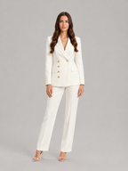 Ximena - Dames pak met blazer en wijde broek, kantoorset met bloemknopen