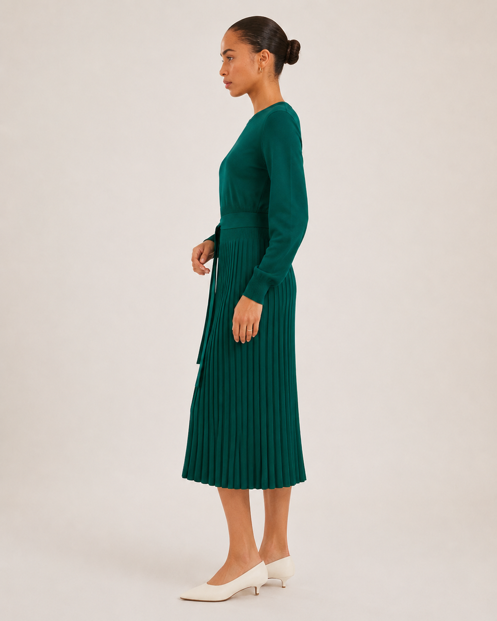 Marit - Midi-jurk met Lange Mouwen en Plooirok