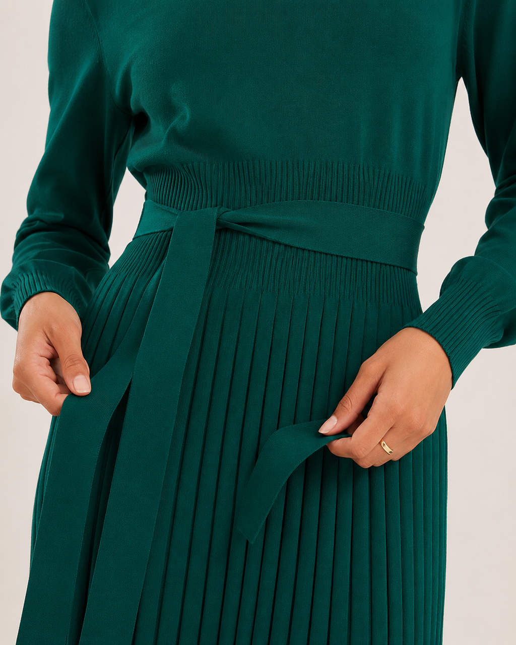 Marit - Midi-jurk met Lange Mouwen en Plooirok
