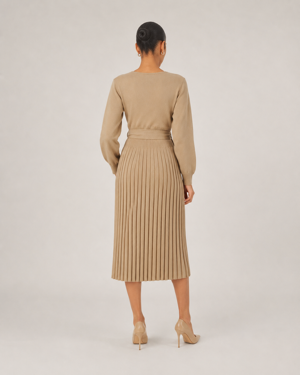 Marit - Midi-jurk met Lange Mouwen en Plooirok