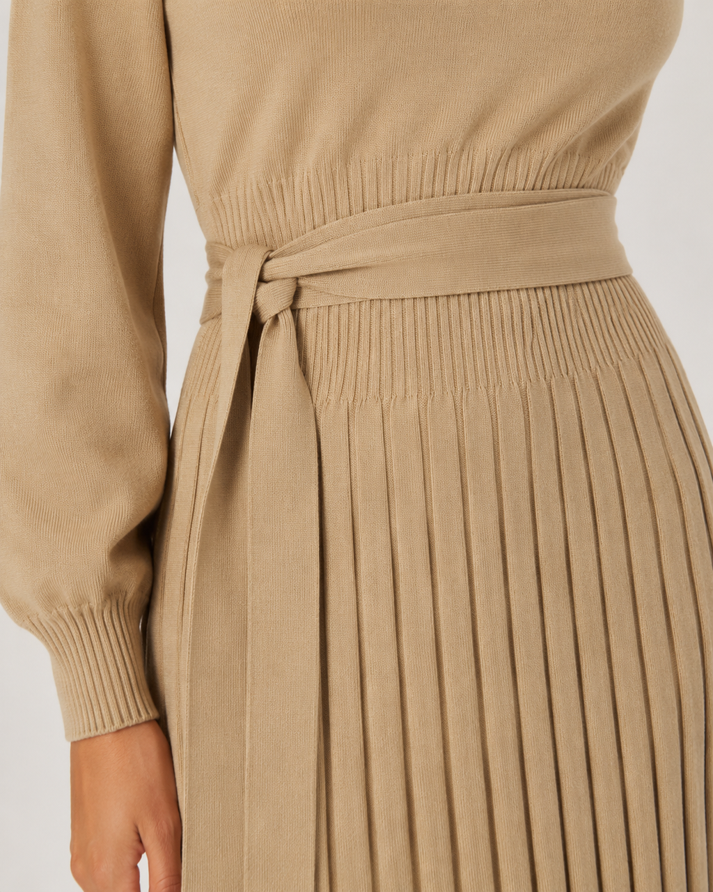 Marit - Midi-jurk met Lange Mouwen en Plooirok