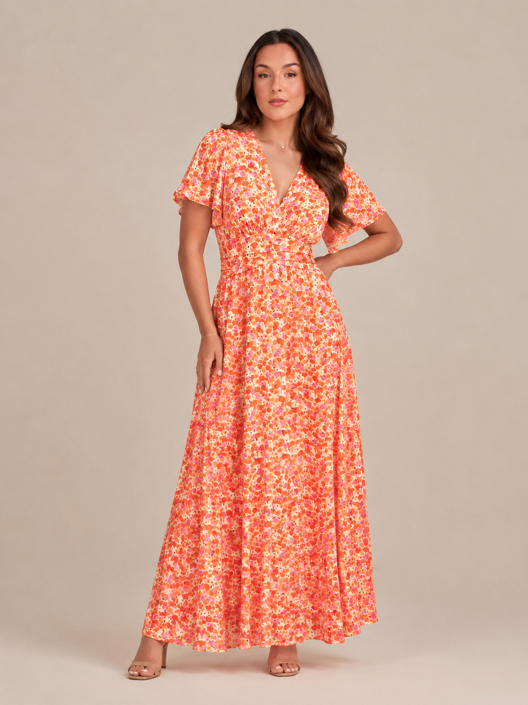 Marjolein - Maxi-jurk Met V-hals  Elastische Taille En Bloemenprint