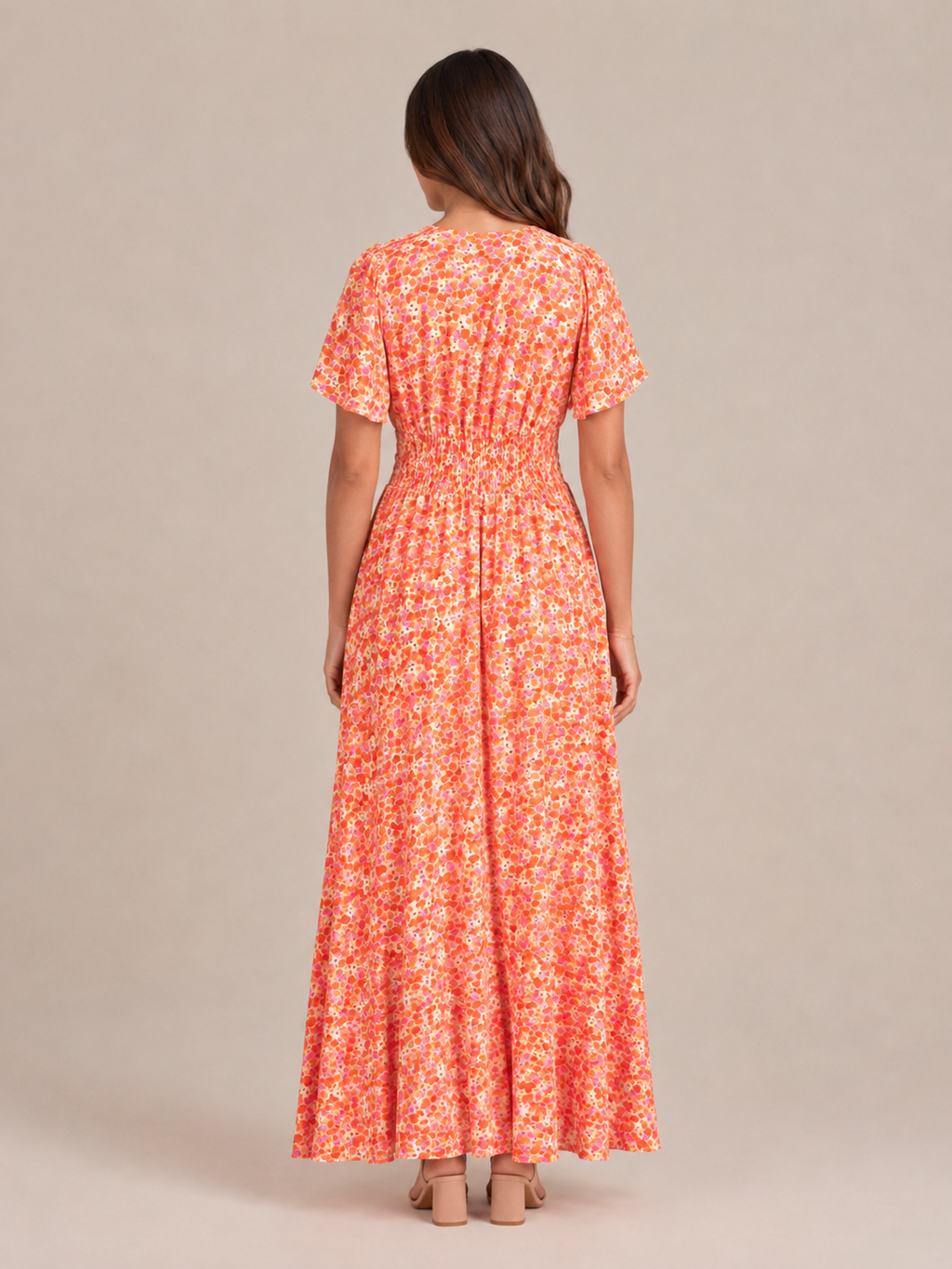 Marjolein - Maxi-jurk Met V-hals  Elastische Taille En Bloemenprint