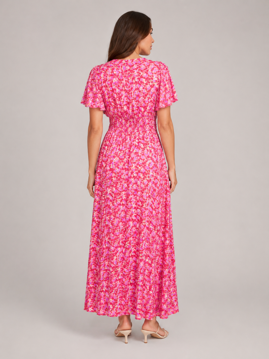 Marjolein - Maxi-jurk Met V-hals  Elastische Taille En Bloemenprint