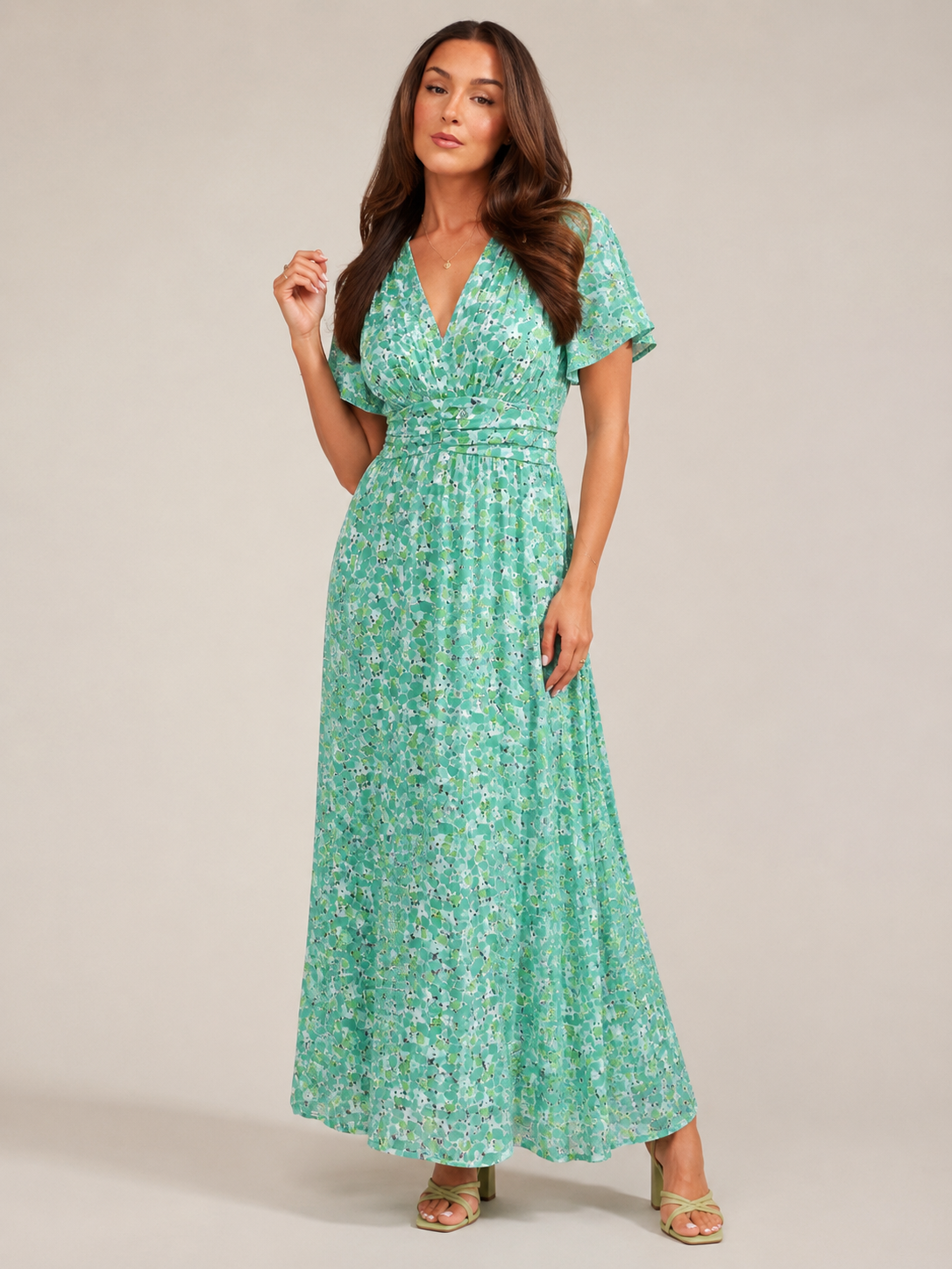 Marjolein - Maxi-jurk Met V-hals  Elastische Taille En Bloemenprint