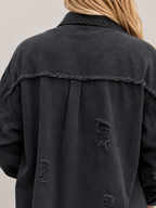 Quincy - Dames denim-look jack met gerafelde afwerking