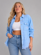 Quincy - Dames denim-look jack met gerafelde afwerking