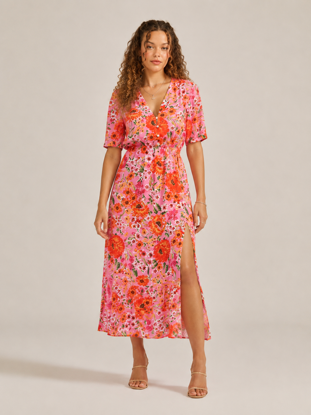 Manouk - Maxi-jurk met Bloemenprint en Knoopsluiting