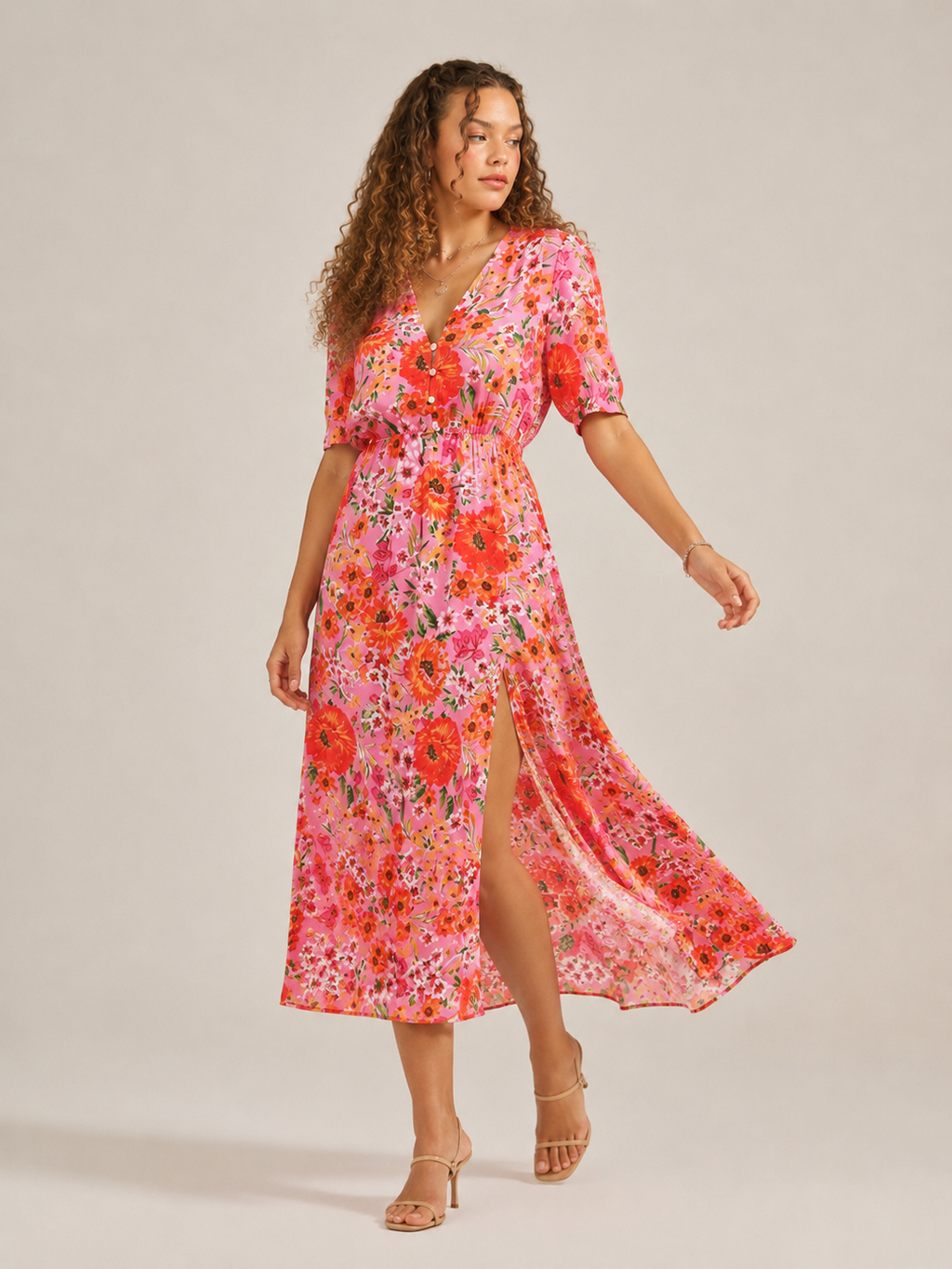 Manouk - Maxi-jurk met Bloemenprint en Knoopsluiting