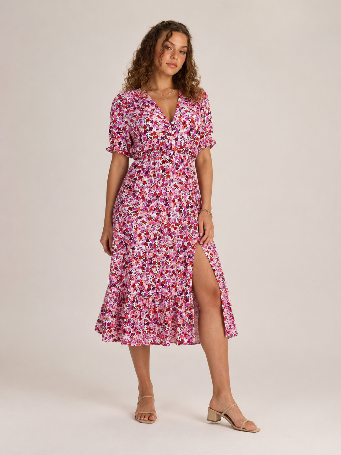 Manouk - Maxi-jurk met Bloemenprint en Knoopsluiting