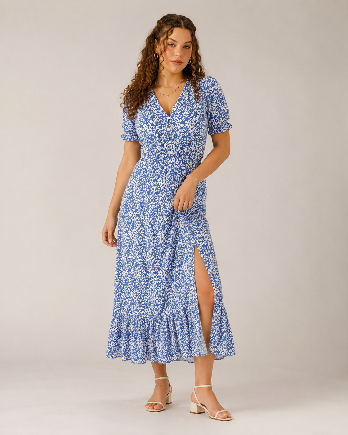 Manouk - Maxi-jurk met Bloemenprint en Knoopsluiting