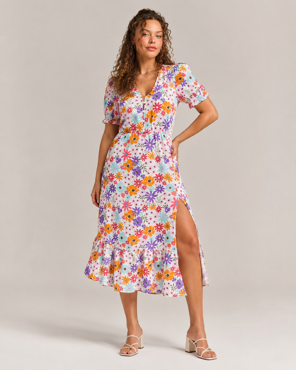 Manouk - Maxi-jurk met Bloemenprint en Knoopsluiting