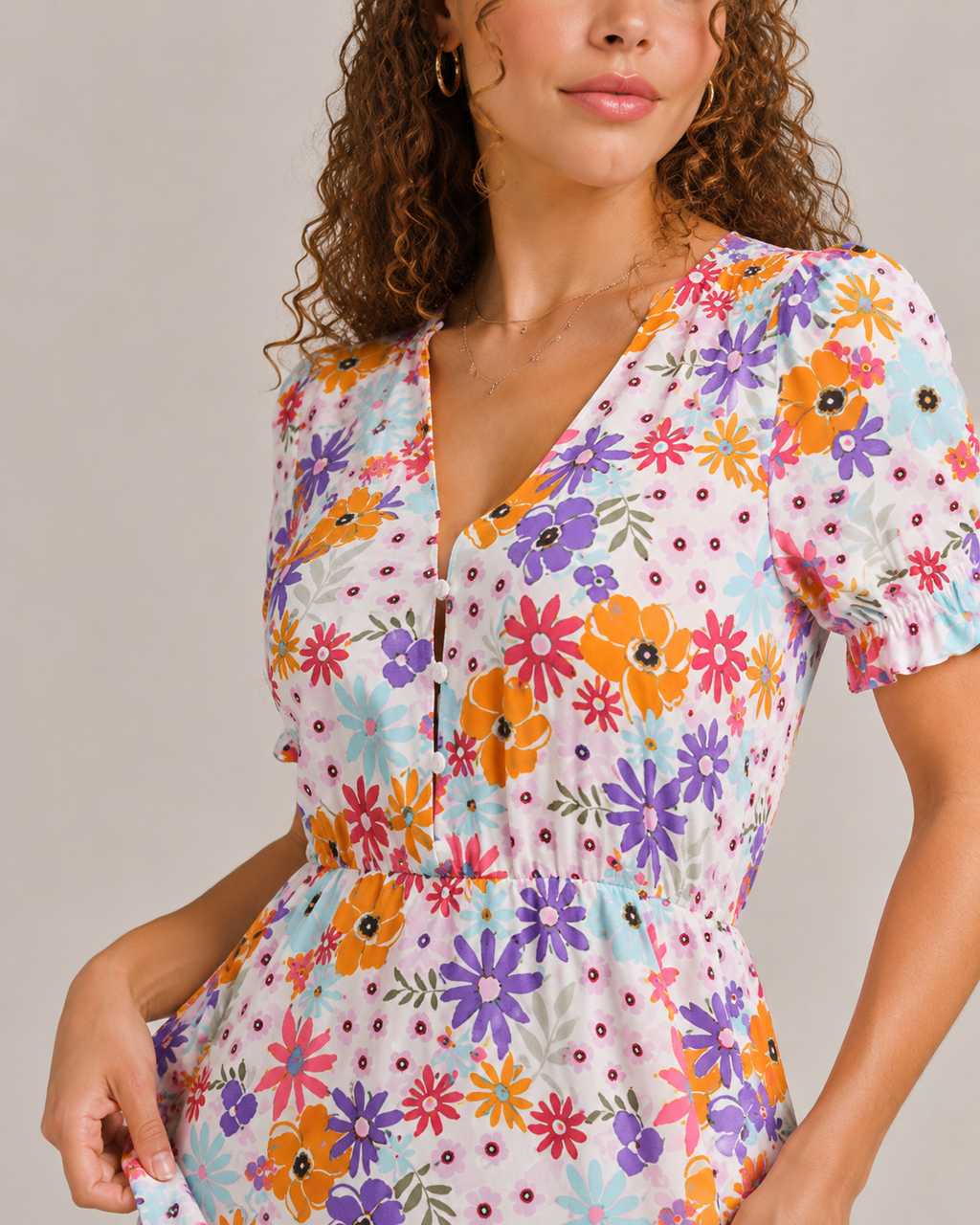 Manouk - Maxi-jurk met Bloemenprint en Knoopsluiting