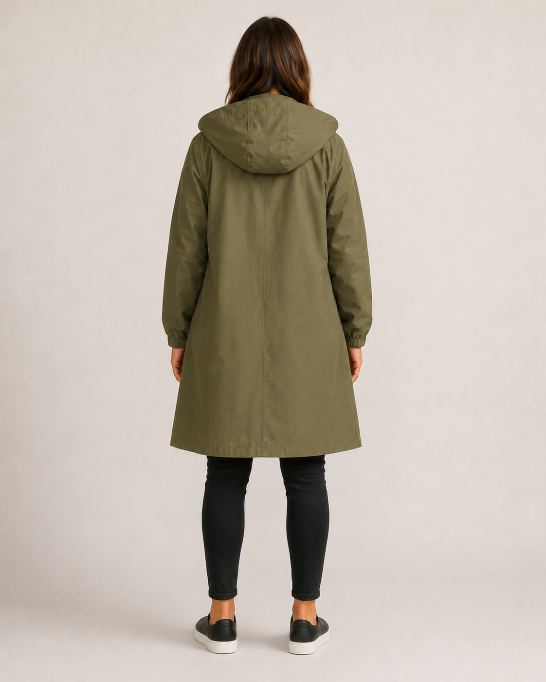 Hannelore - Lange regenjas met capuchon, knopensluiting en elastische manchetten