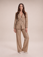 Yasmina - Dames camel glitter tweed broekpak met ceintuur