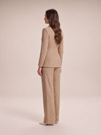 Yasmina - Dames camel glitter tweed broekpak met ceintuur
