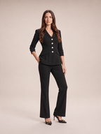 Liset - Dames blazer met flared broek, tweedelige set met kristalknopen