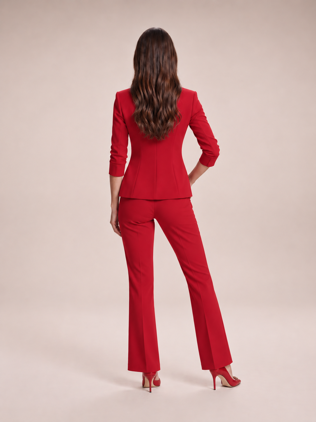 Liset - Dames blazer met flared broek, tweedelige set met kristalknopen