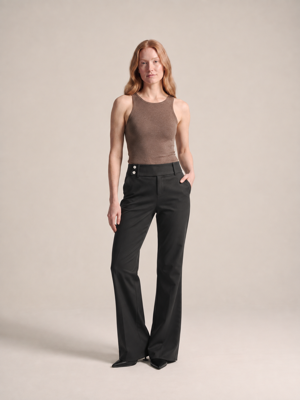Carina - Dames flare broek met hoge taille en wijde pijpen