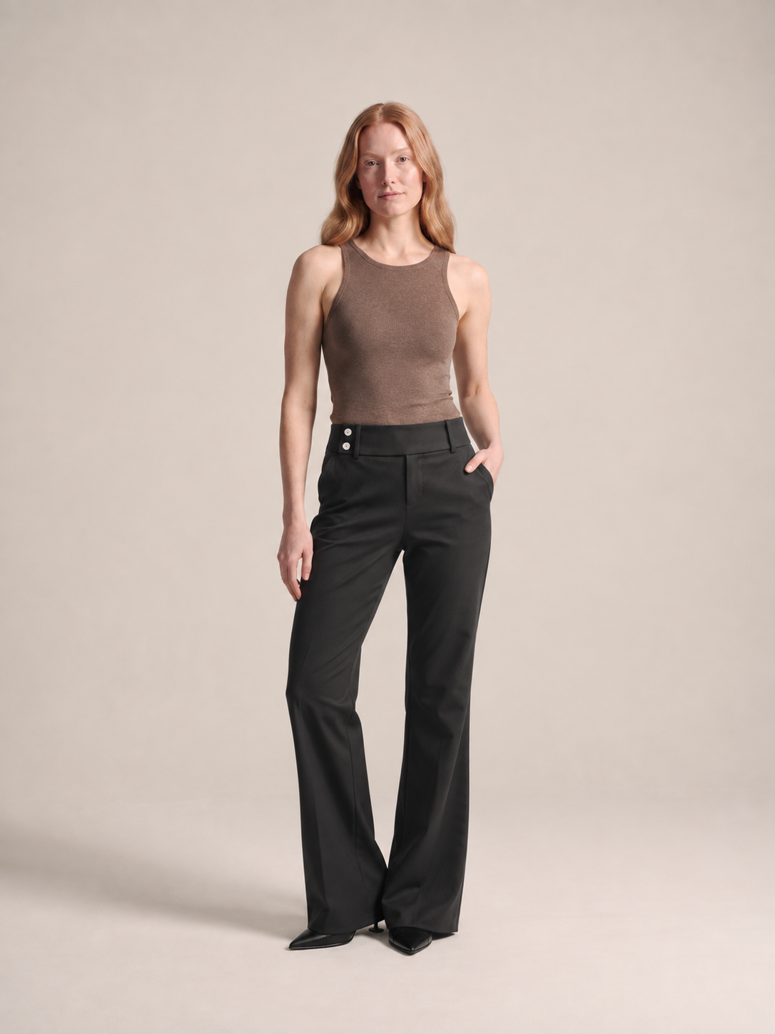Carina - Dames flare broek met hoge taille en wijde pijpen