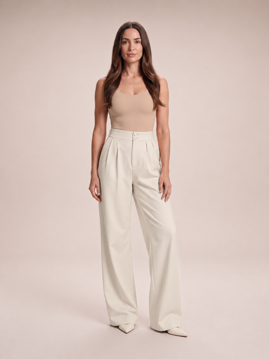 Nerina - Dames broek met wijde pijpen en elastische taille