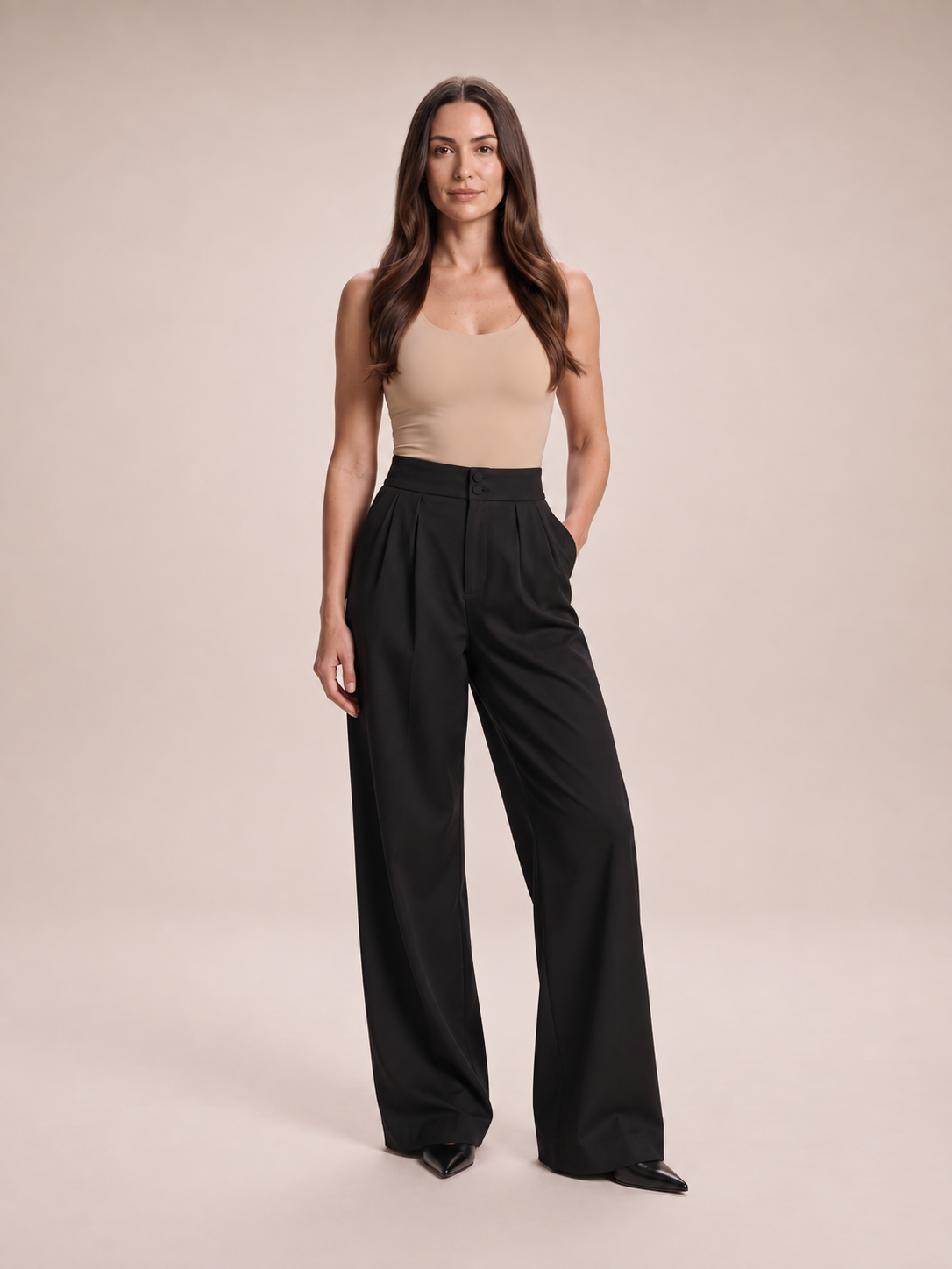 Nerina - Dames broek met wijde pijpen en elastische taille