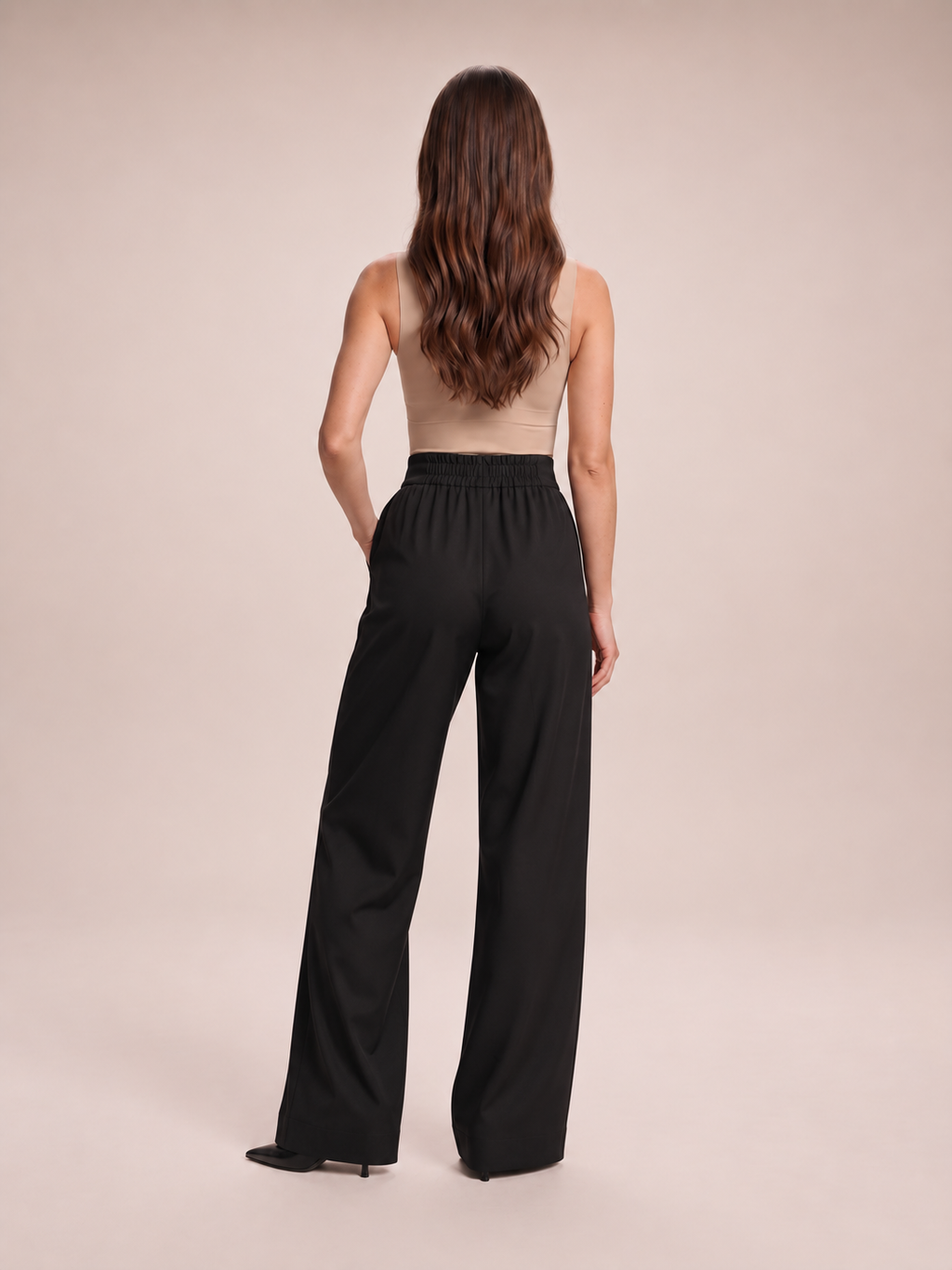 Nerina - Dames broek met wijde pijpen en elastische taille