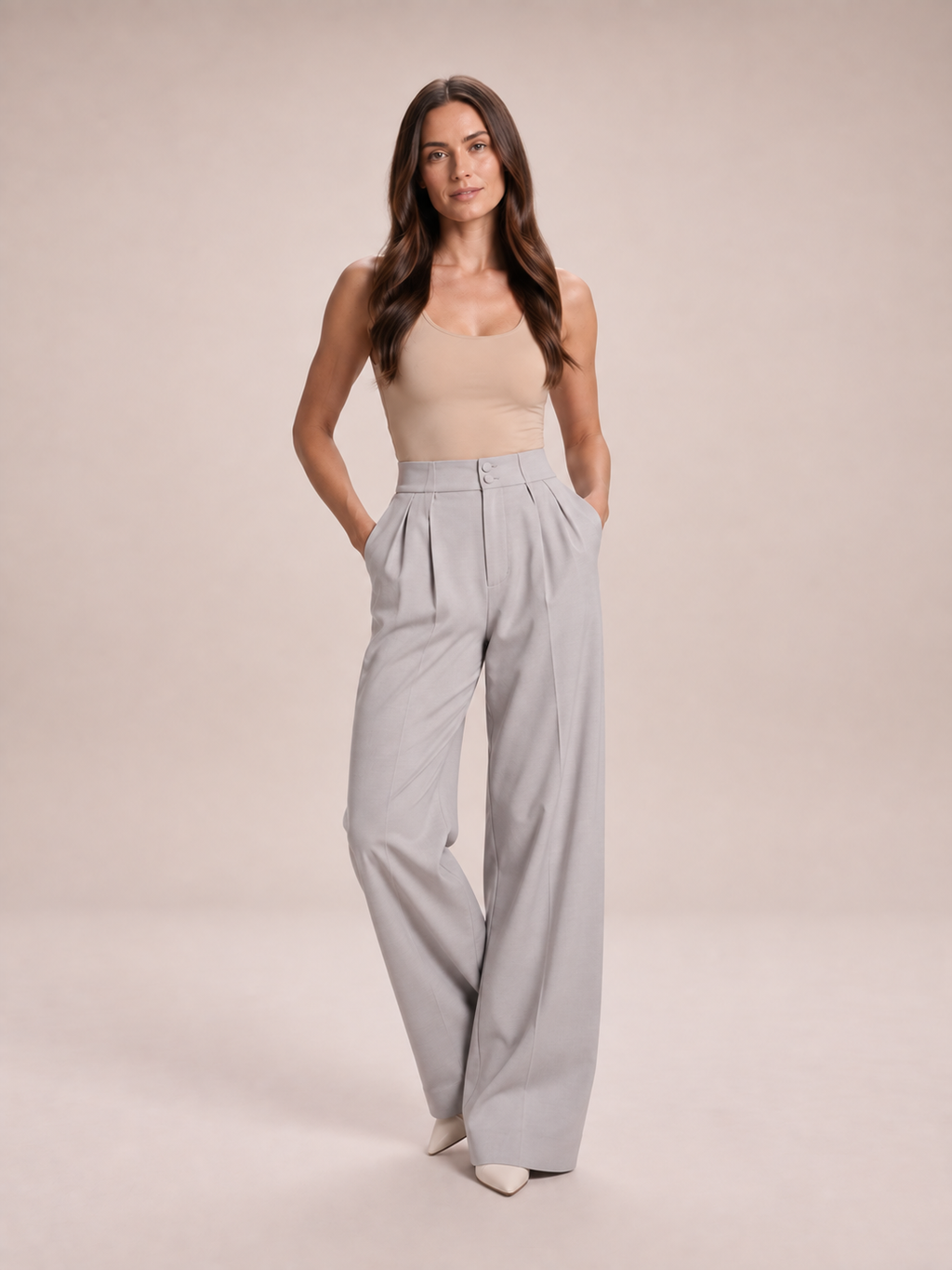 Nerina - Dames broek met wijde pijpen en elastische taille