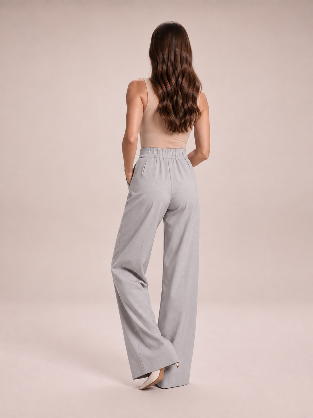 Nerina - Dames broek met wijde pijpen en elastische taille