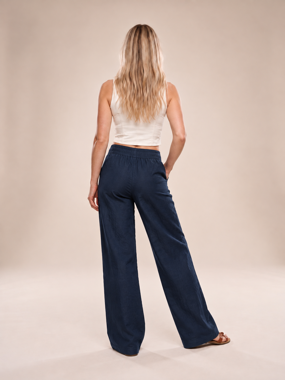 Verena - Dames broek met wijde pijpen, hoge taille en zakken