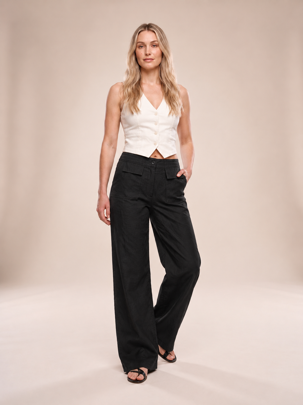 Verena - Dames broek met wijde pijpen, hoge taille en zakken