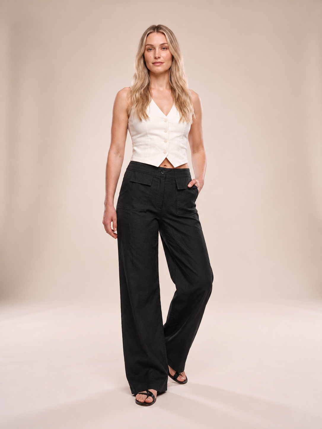 Verena - Dames broek met wijde pijpen, hoge taille en zakken