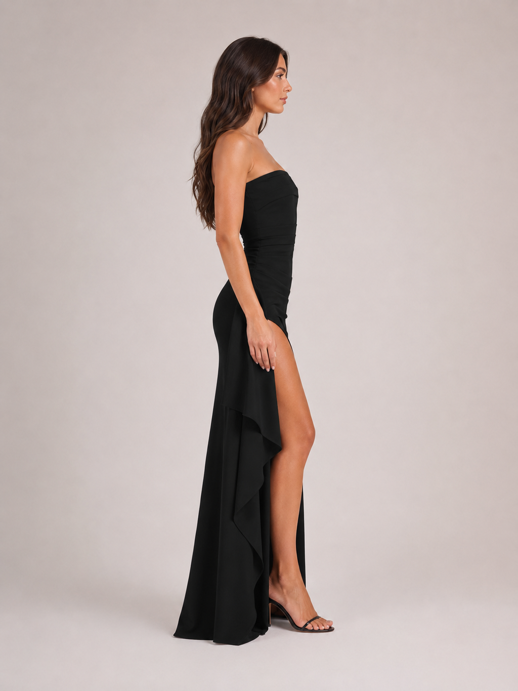 Qavina - Strapless Maxi Jurk Met Split