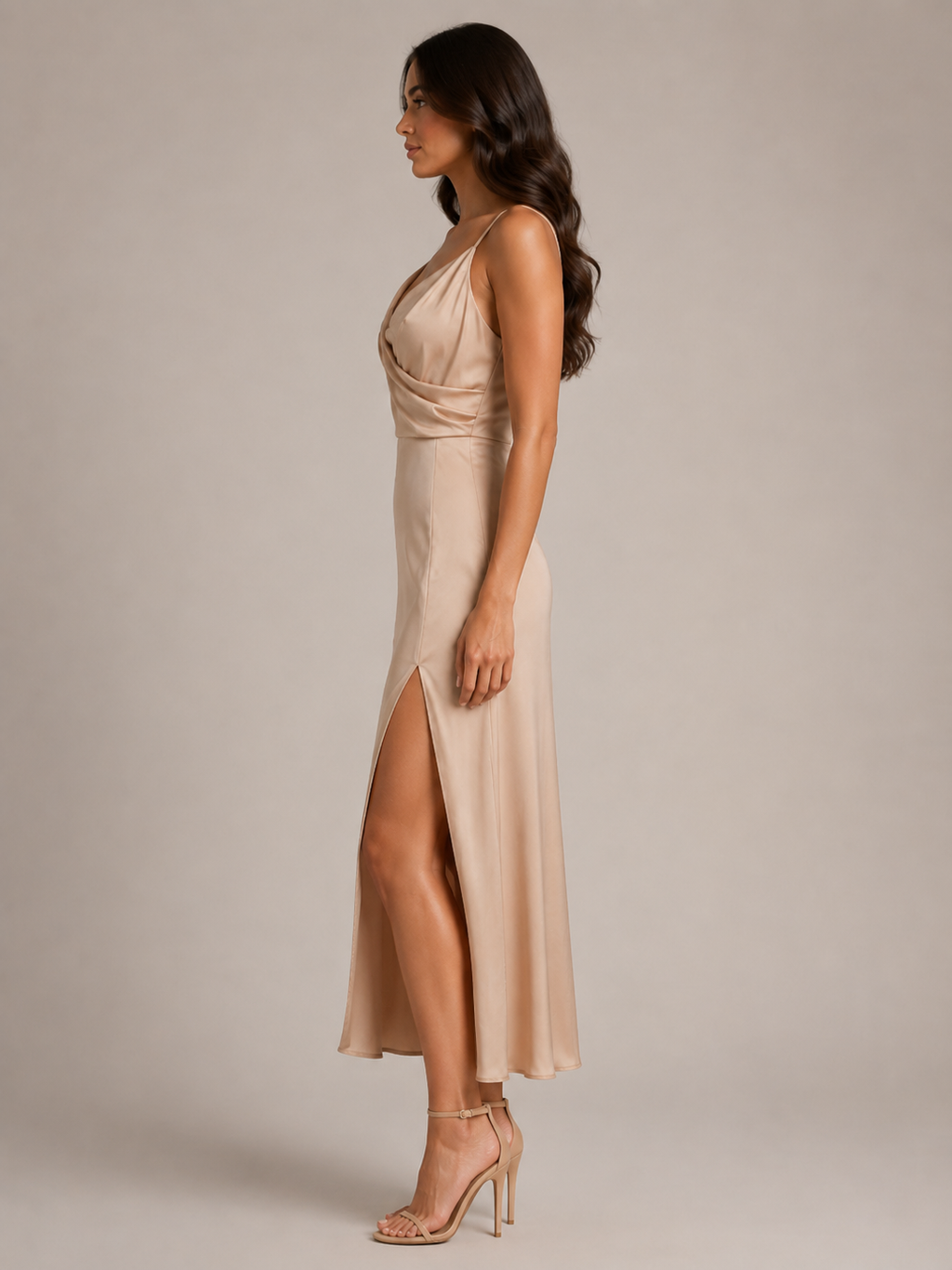Quinelle - Midi-jurk Met V-hals En Hoge Split