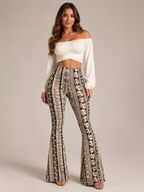 Qadence - Flared broek met sierlijke print en lage taille