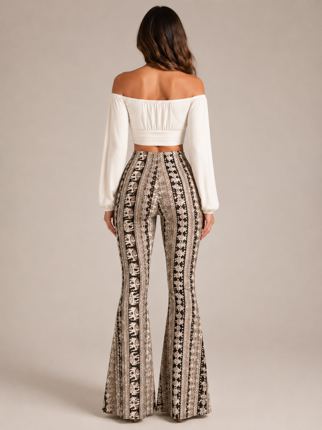 Qadence - Flared broek met sierlijke print en lage taille