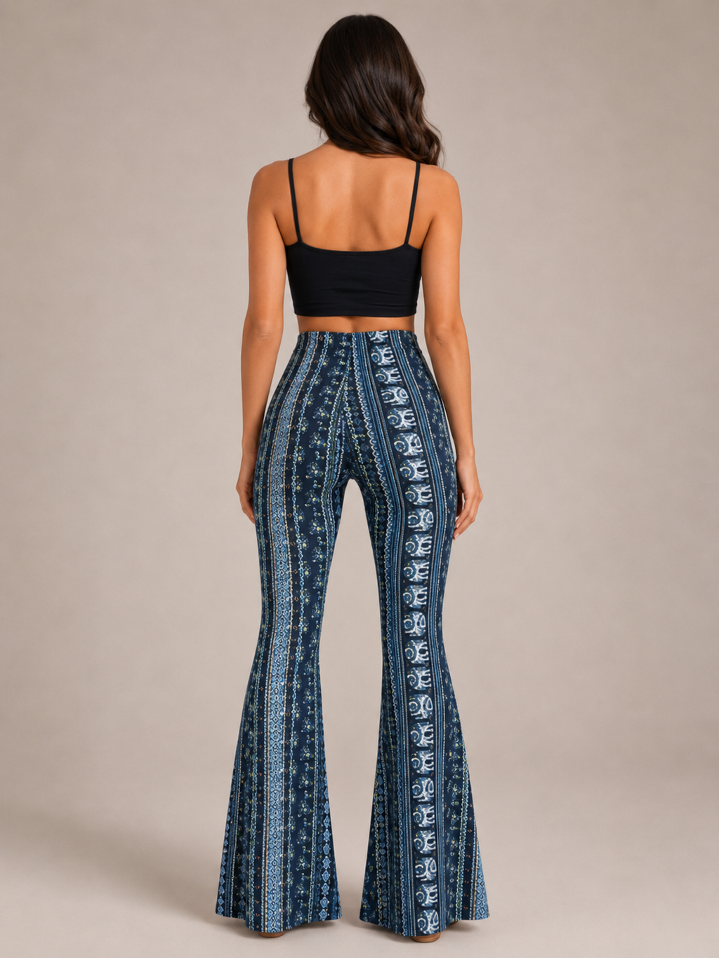 Qadence - Flared broek met sierlijke print en lage taille