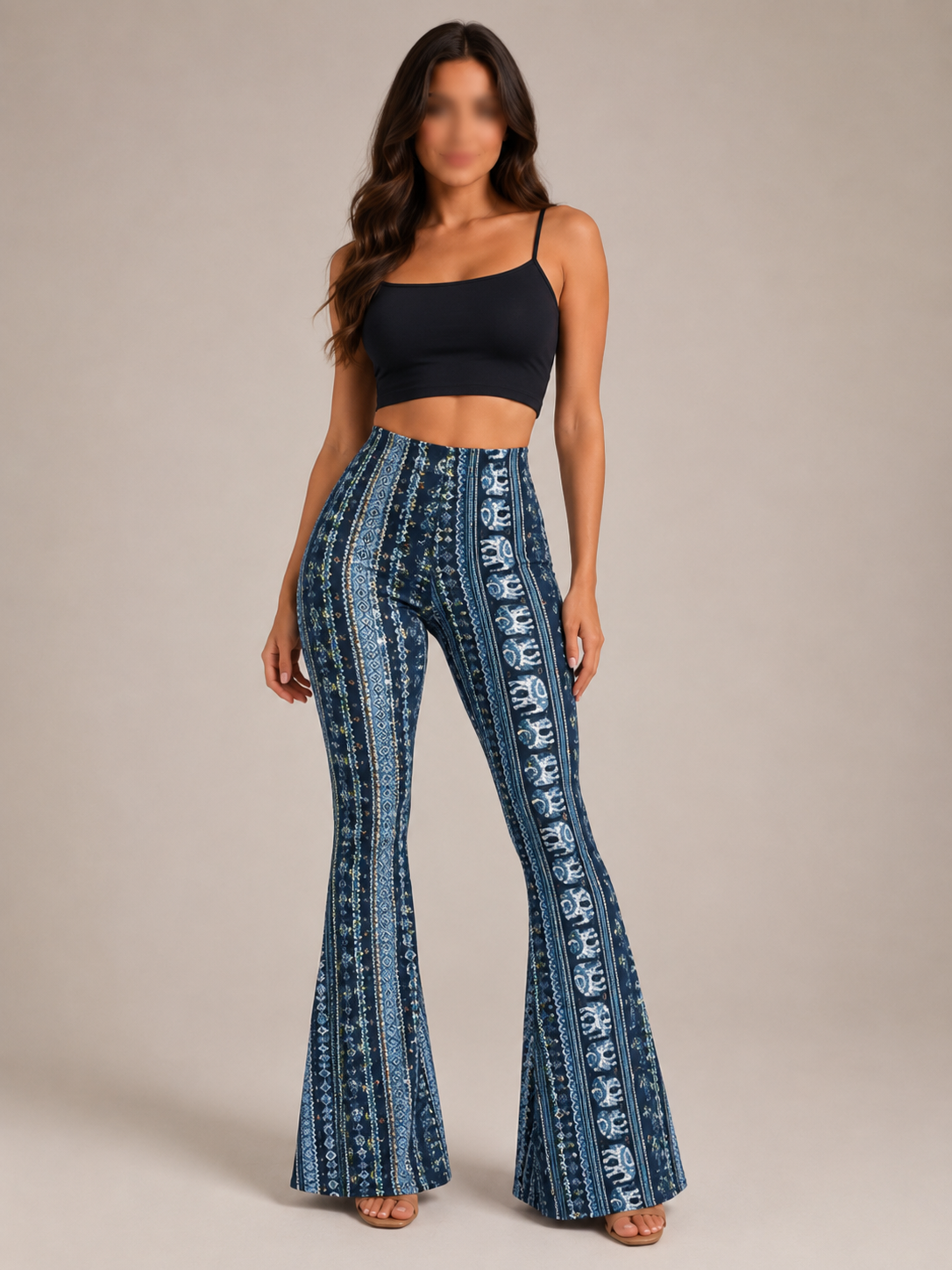 Qadence - Flared broek met sierlijke print en lage taille