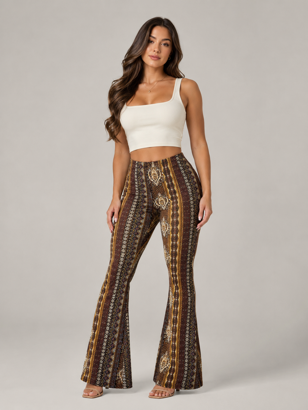 Qadence - Flared broek met sierlijke print en lage taille