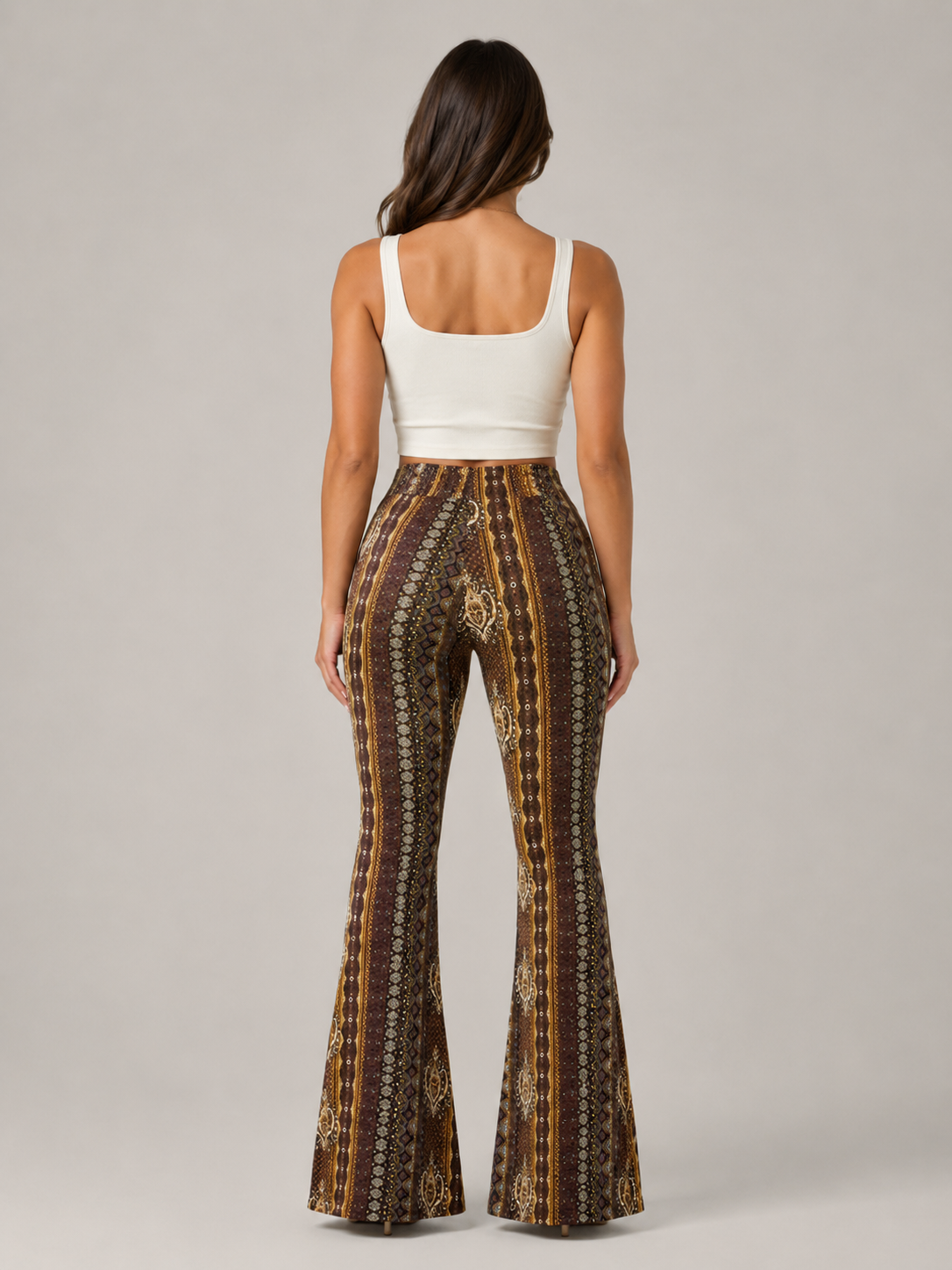 Qadence - Flared broek met sierlijke print en lage taille