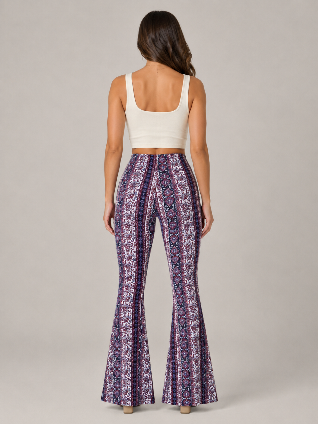 Qadence - Flared broek met sierlijke print en lage taille
