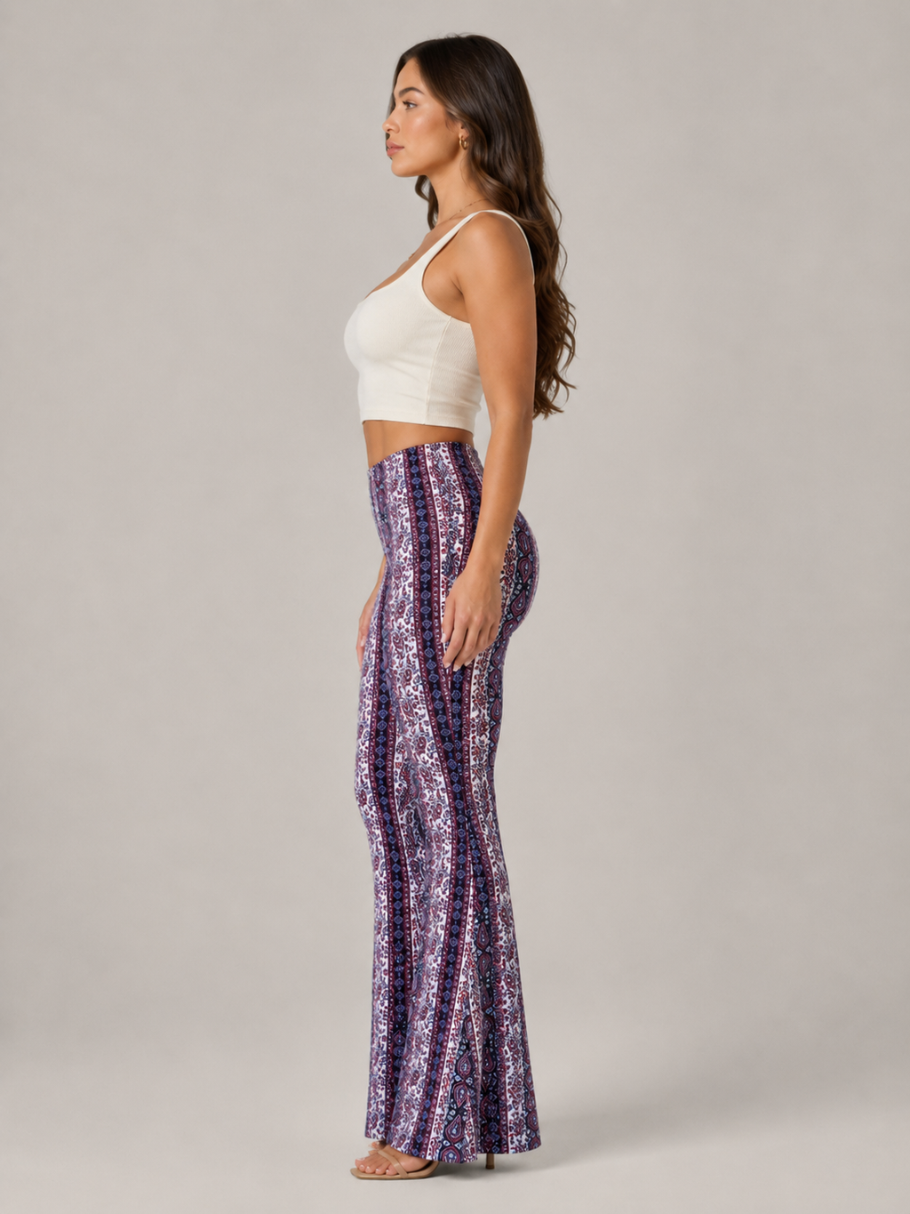 Qadence - Flared broek met sierlijke print en lage taille