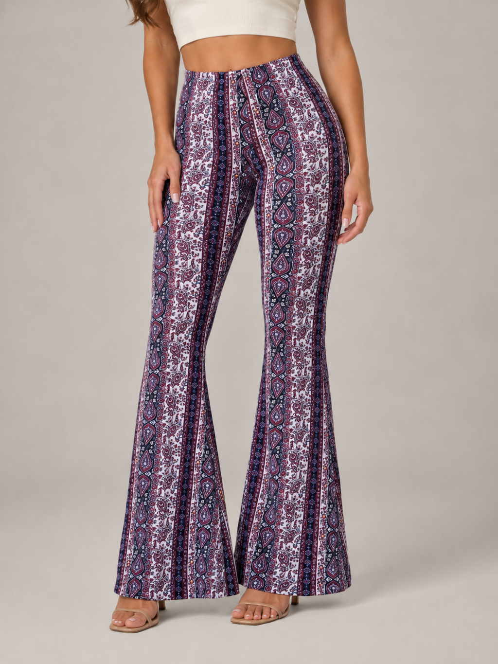 Qadence - Flared broek met sierlijke print en lage taille