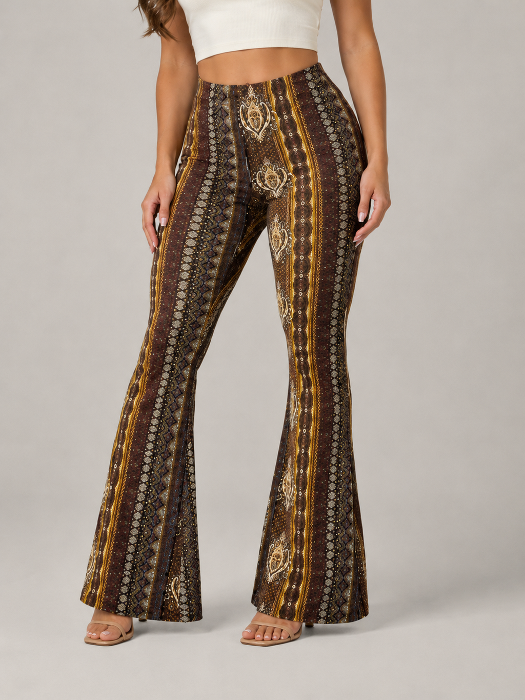 Qadence - Flared broek met sierlijke print en lage taille