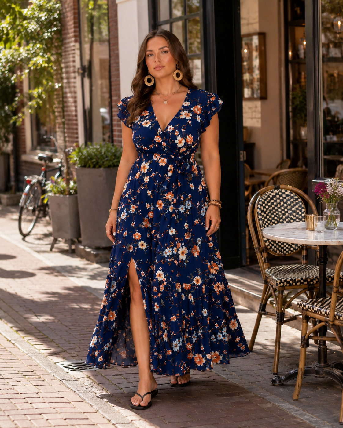Britt - Zwierige Maxi-jurk Met Bloemenprint En Flatterende Wikkelpasvorm