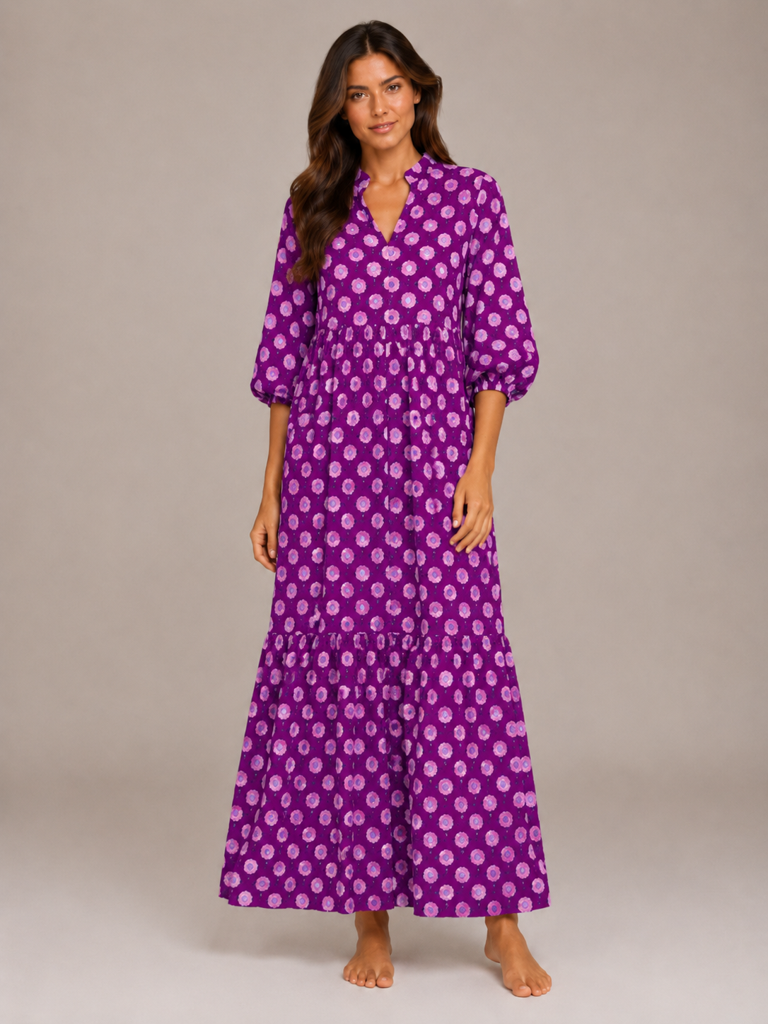 Roselle - Maxi-jurk Met V-hals En Print
